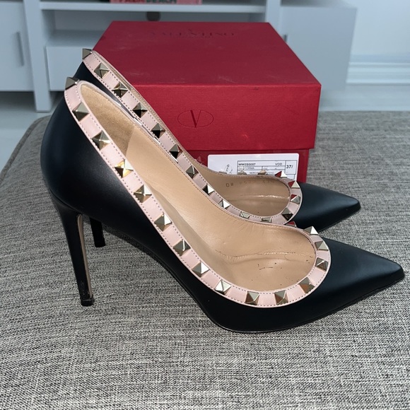 Valentino Black and Taupe Rockstud Heels - Picture 2 of 5